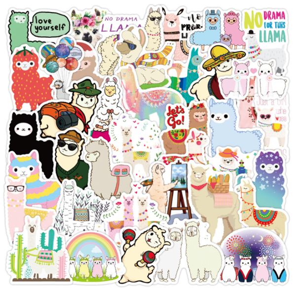 

50 pcs alpaca graffiti waterproof skateboard travel suitcase phone lapluggage stickers cute kids girl toys