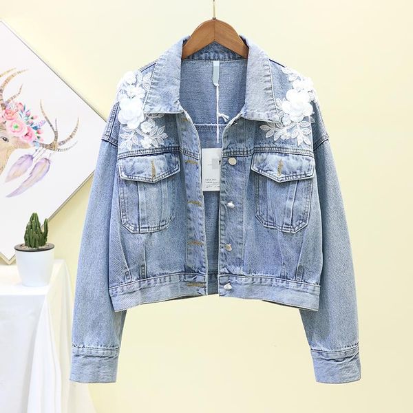 

women's jackets 2021 autumn denim women coat casual bomber jacket long sleeve heavy industry embroidery jeans short outerwear p579, Black;brown