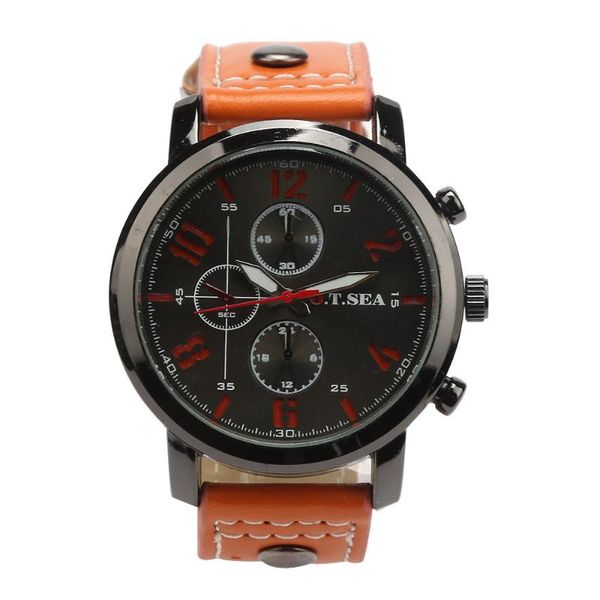 

wristwatches 2021 simple leather watch luxury digital engraved holiday three eyes black blue dial men quartz wrist analog relogio a65, Slivery;brown