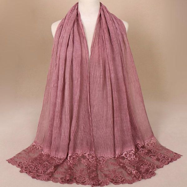 

winter fashion plain lace floral patchwrok viscose shawl scarf solid wrinkle bubble cotton wrap stole muslim hijab bandanas, Blue;gray
