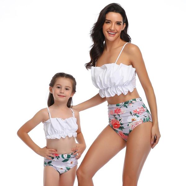 

ruffle strap mother daughter swimwear women and girl family swimsuit two-piece matching bathing suit swimming clothes beach wear one-piece s