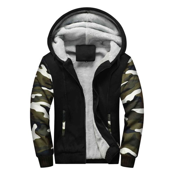 

men's hoodies camouflage personality youth hoodie coat plush thiened size warm sweater, Black