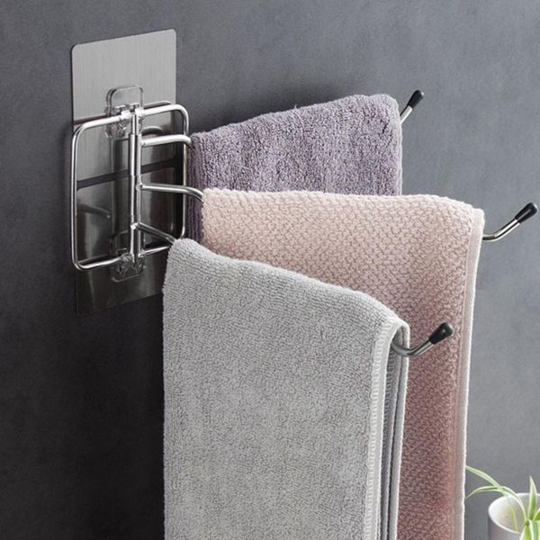 

towel racks rack holder 180 degree rotating wall mounted punch-storage hanger with hooks bathroom hanging bar accessories set