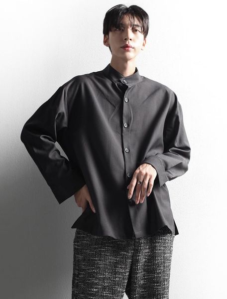 

men's casual shirts shirt korean vertical collar straight tube versatile bf style short split long sleeve loose large size top, White;black