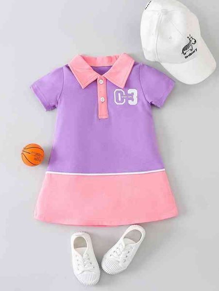 

baby letter graphic color block polo neck dress she, Red;yellow