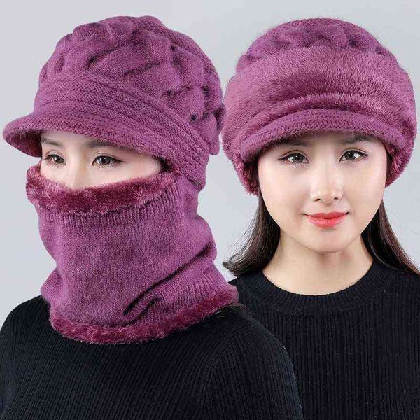 

coral fleece winter hat beanies women's hat scarf warm breathable wool knitted hat for women double layers protection caps y21111, Blue;gray