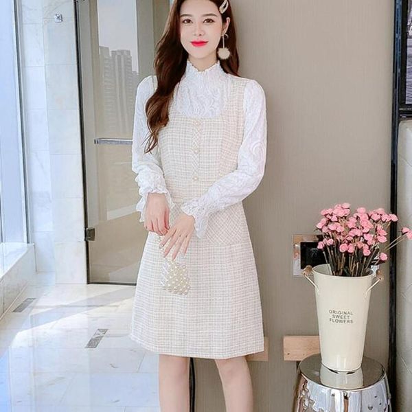 

casual dresses zawfl 2021 autumn winter temperament retro tweed waist vestidos women's age reduction french a-line midi dress, Black;gray