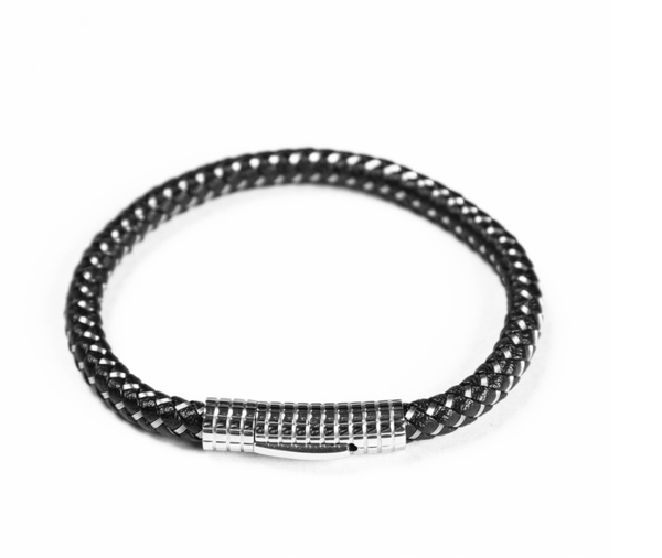 

charm bracelets simple, stylish, versatile men's stainless steel leather and wire braided bracelet, Golden;silver