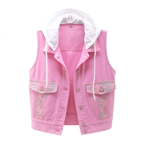 

women's vests vintage denim vest women hooded spring autumn fashion slim sleeveless jacket single-breasted short jeans waistcoat g, Black;white