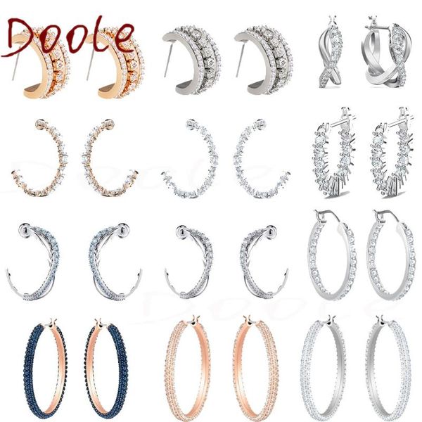

hoop & huggie swa 2021 fashion jewelry original charm geometric round half circle water drop crystal female earrings gift, Golden;silver