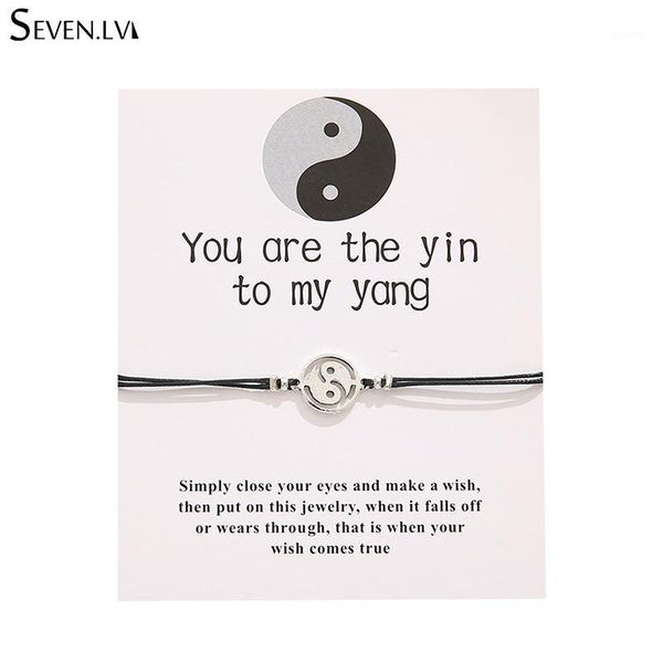 

charm bracelets yinyang taiji bracelet wish card friendship jewelry black leather rope fashion bangle for women men1, Golden;silver