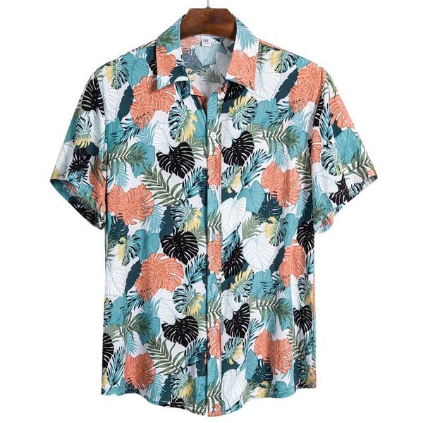 

men's casual shirts men summer tree print beach hawaiian shirt mens loose buttons short sleeve hawaii blouse chemise homme, White;black