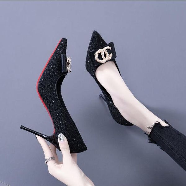 

dress shoes 2021 high heels mules women breathable pointed for women's pumps autumn stilettos, Black