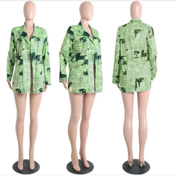 

women's suits & blazers 2021 korean version outerwear women/girl notched collar personality spaper print no deduction casual loose blaz, White;black