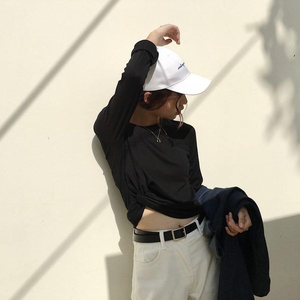 

women's t-shirt autumn solid long sleeve t-shirts crop harajuku women shirts casual slim tees pullover hipster t shirt drop 8j7y, White