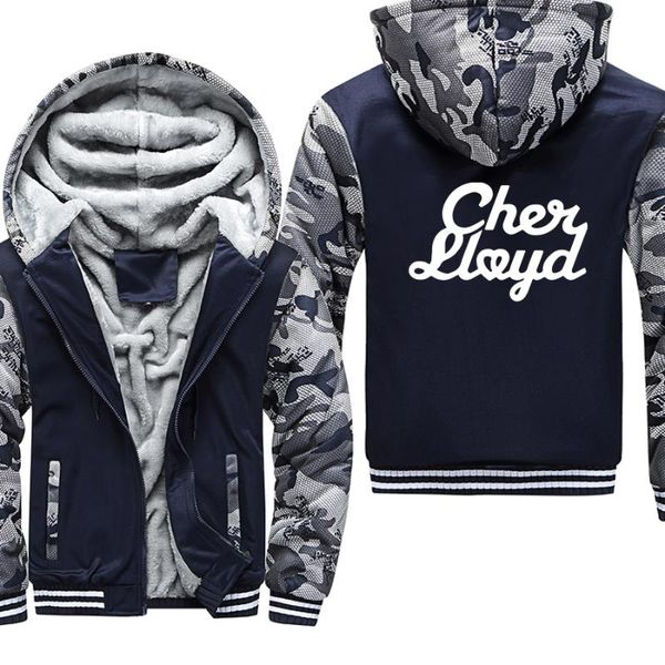 

men's hoodies & sweatshirts cher lloyd fans rock winter thickened warm coat men casual fashion camouflage zipper fleece long sleeve jac, Black