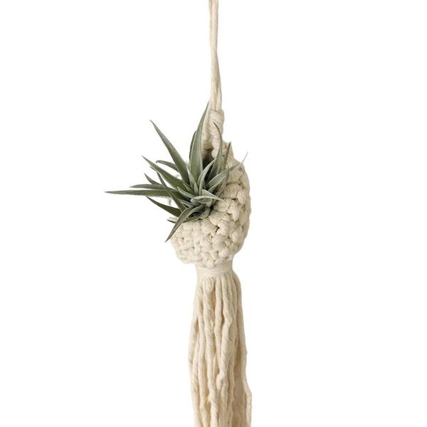 Borsa a rete per arazzo di Boemia intrecciata a mano Cesto di fiori di ananas in cotone Rotondo Atmosfera artistica squisita Bianco creativo Lavabile