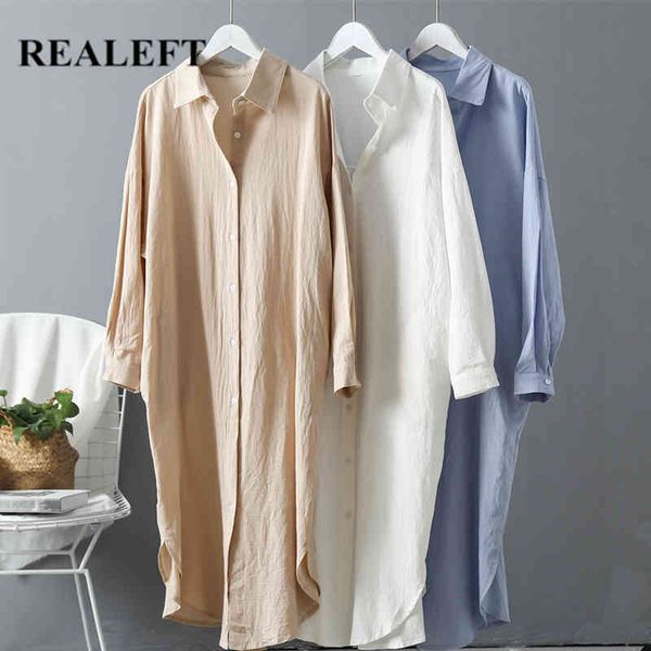 

oversize women's long shirt dress cotton and linen sleeve korean spring white casual loose dresses 210428, Black;gray