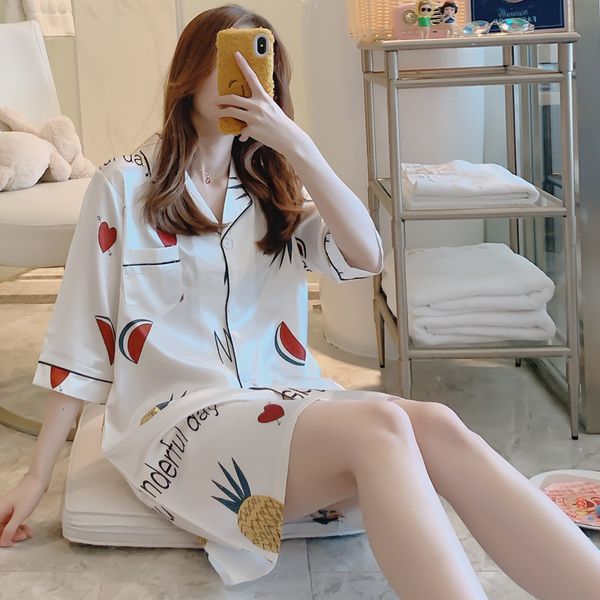 

women's sleepwear summer nightgown lingerie for women satin ladies silk night nuisette loose large size nighties 3xl lyf1, Black;red