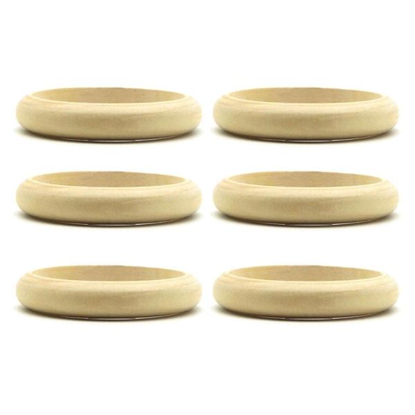 

bangle j60e 6pcs unfinished blank wood bracelets natural round ring wooden circle for diy painting craft jewelry making, Black