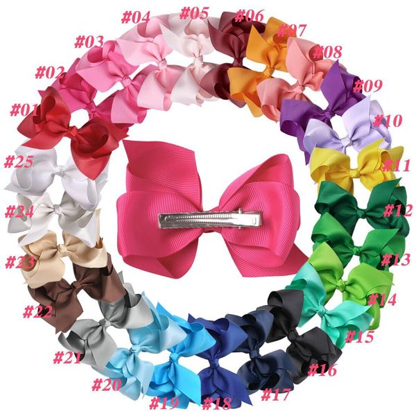 

4 inch baby toddler bows hairpins cute grosgrain ribbon bow hairgrips girls solid wrapped safety hairpin clips kids hair accessories, Slivery;white