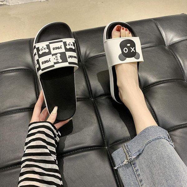 

cute cat home slippers women's flat eva indoor slides girls lovely lightweight non-slip sandals shoes, Black