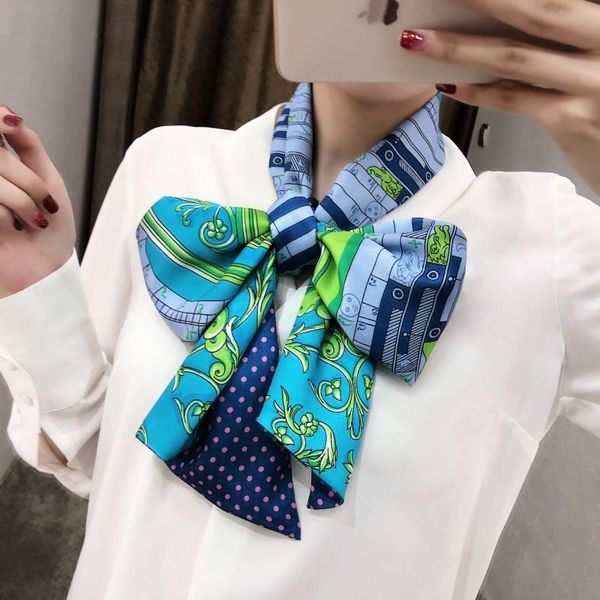 

scarves 160*20cm musical note tianma printing twill weave silk scarf women's long, Blue;gray