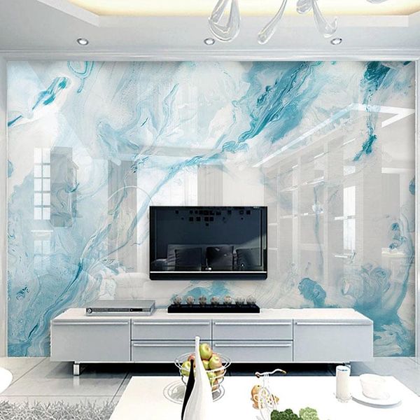 

wallpapers custom self-adhesive wallpaper 3d light blue ink foggy landscape marble mural living room background wall home decor stickers