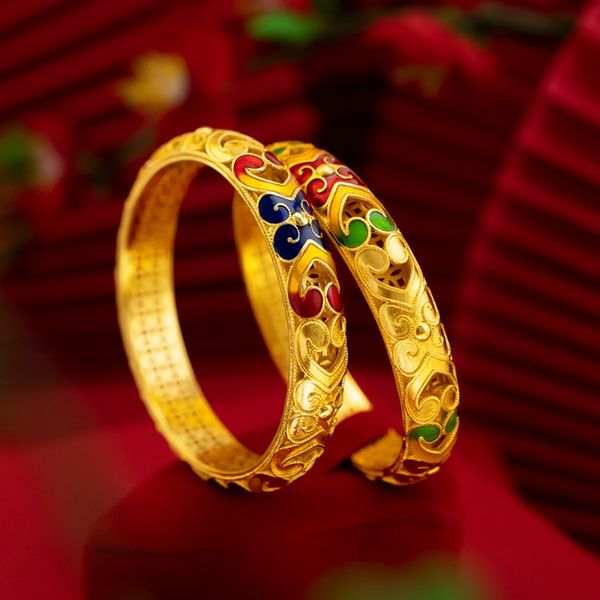 

retro ethnic style wedding bangle bracelet women jewelry 18k yellow gold filled dubai engagement female gift, Black