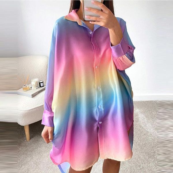 

casual dresses women's fashion plus size long shirt sweet rainbow color harajuku dress loose y2k cardigan korean, Black;gray