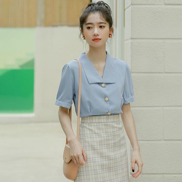 

women's polos 2021 summer loose short-sleeved shirt retro foreign top, White