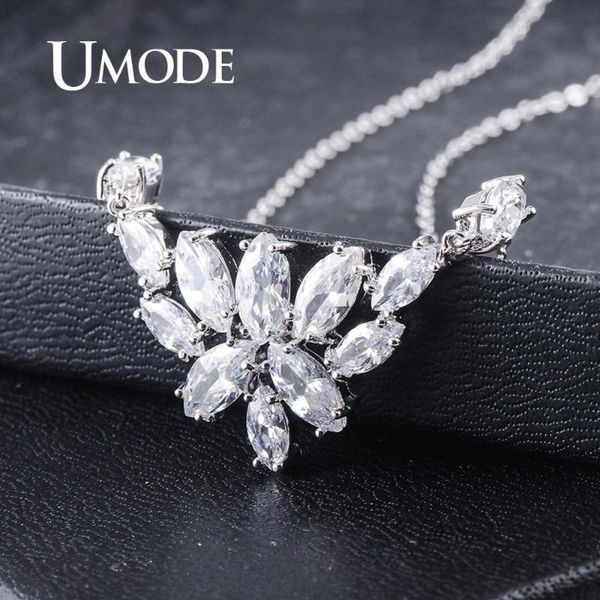 

'blossoming of love' marquise-cut cz simulated stone bridal pendant necklace un0022 necklaces, Silver