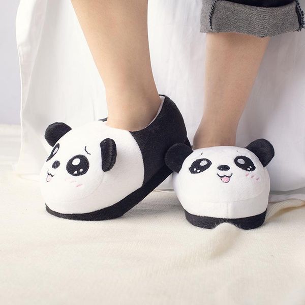 

winter warm shoes female giant panda slippers antiskid soft home ladies cute cartoon funny, Black