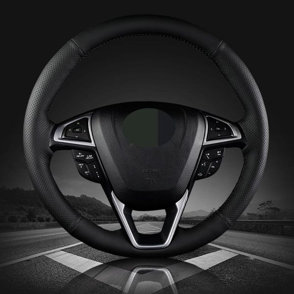 

steering wheel covers diy black comfortable and breathable faux leather car cover for fusion mondeo 2013 2014 edge 2021