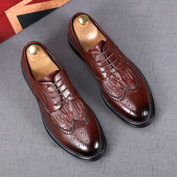 

luxury classic fashion slip dress oxfords wedding shoes italian style pointed toe lace-up office business leather suits men loafers size 37-, Black