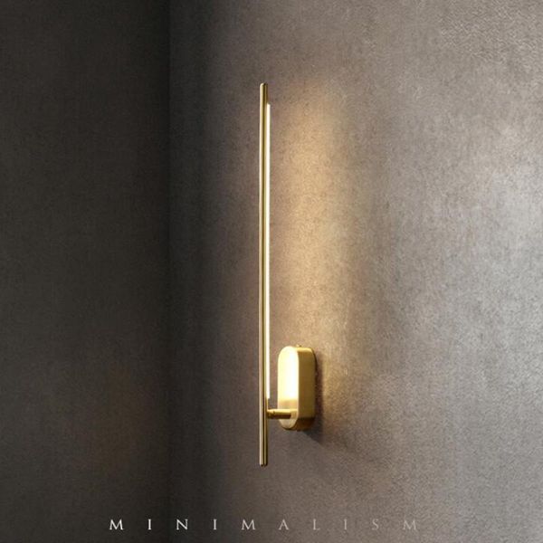 

nordic corridor all copper simple line wall lamps post-modern bedroom bedside decor led lights living room stair