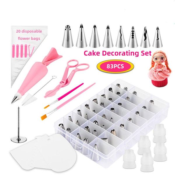 

stainless steel icing piping nozzle tip pastry bag set tipsand frosting tools cake decorating kits in box for beginner baking &