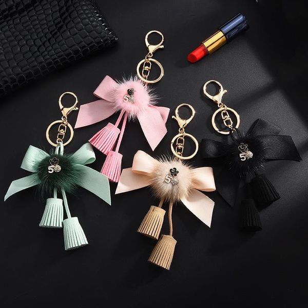 

keychains bow hair ball key chain pendant ladies tassel car bag accessories wholesale, Silver