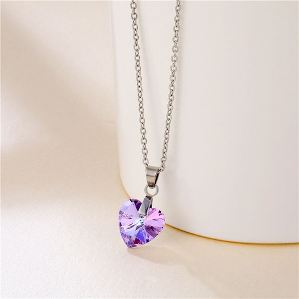 

european and american stainless steel accessories sea heart necklace female heart crystal clavicle chain necklace heart, Silver