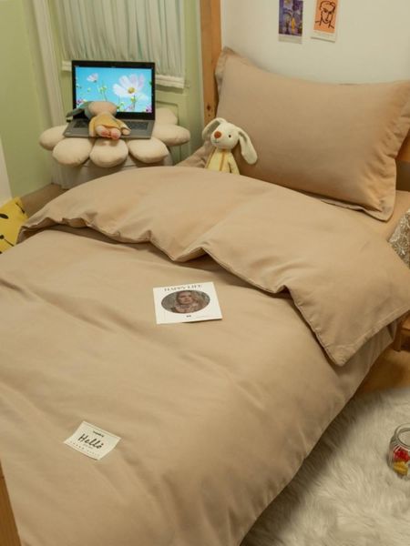 

bedding sets solid color double spell japanese simple matte four piece set three bed sheet quilt cover on student dormitory