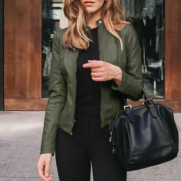 

women's jackets fashion pu leather women long sleeve open front short cardigan suit casual coat locomotive chaquetas, Black;brown