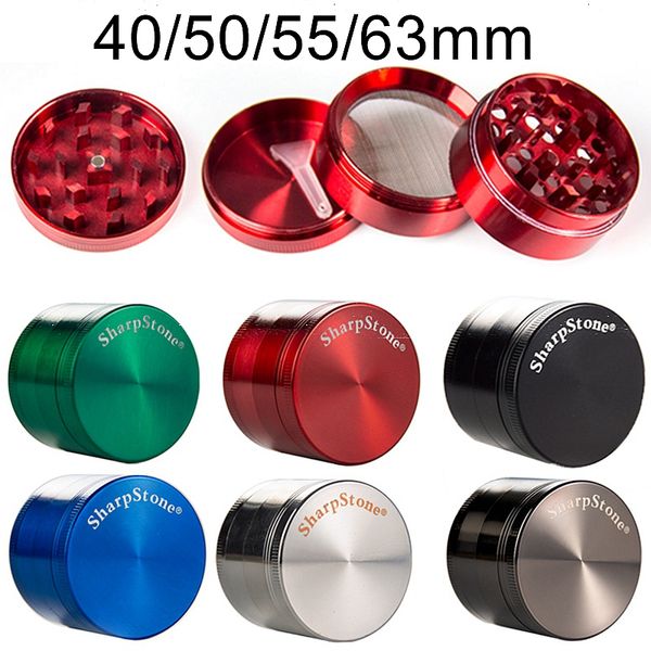 Atacado Sharpstone Fumar Moedores de Erva Seco 40mm 50mm 55mm 63mm 4 Camadas Triturador Metal Liga de Zinco Fitoterápica Grinder 6 Cores