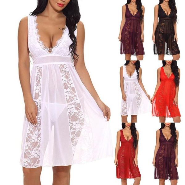 

bras sets women lace babydoll lingerie set v neck sleepwear exotic apparel, Red;black