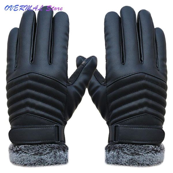 

five fingers gloves anti slip men black thermal winter sports leather touch screen fluff motorcycle outdoor protection glove, Blue;gray
