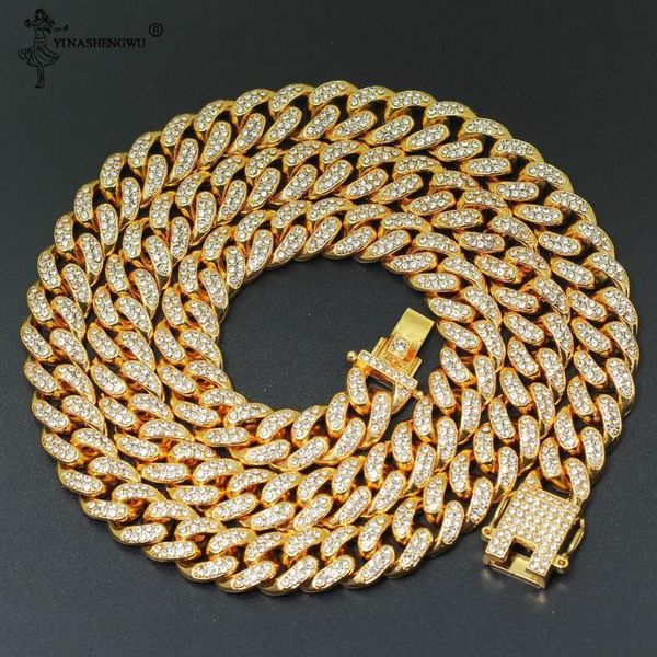 

hip hop iced out paved rhinestones 1set 13mm gold color full miami curb cuban chain cz bling necklaces for men rapper jewelry chains, Silver