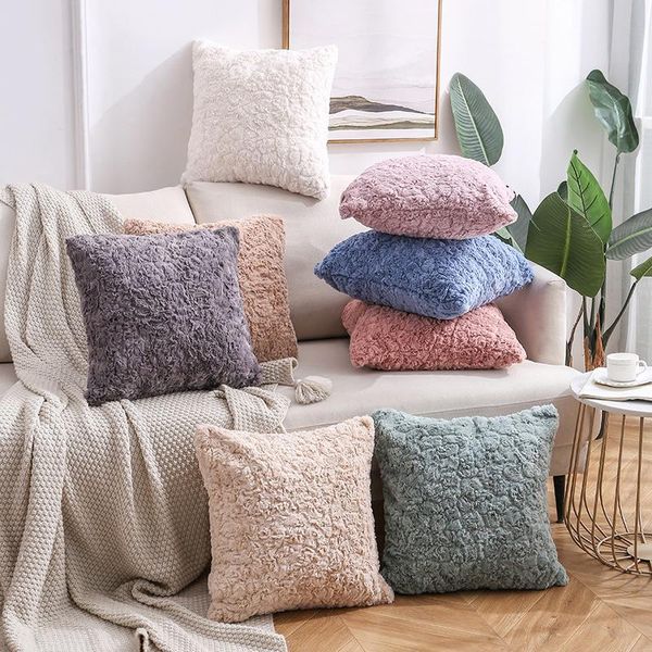 

cushion/decorative pillow 45*45 solid flocked cushions pillowcase plush throw cushion cover home decor outdoor garden sofa decorative
