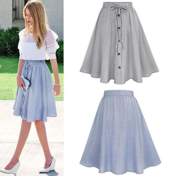 

skirts summer autumn womens 2021 midi knee length korean elegant button high waist skirt female pleated, Black