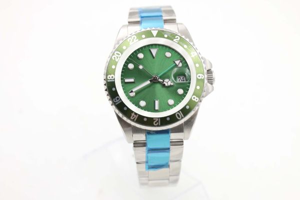 

men's mechanical watch 116710 business casual modern silver white stainless steel case green side ring dial 4-pin 40mm calendar, Slivery;brown