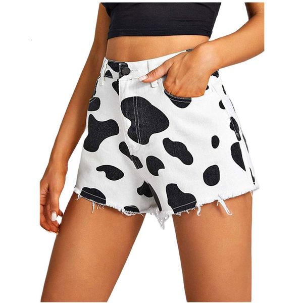 

shorts summer women casual denim straight slim slimming cow print shorts 2021 female short jeans for lady, White;black