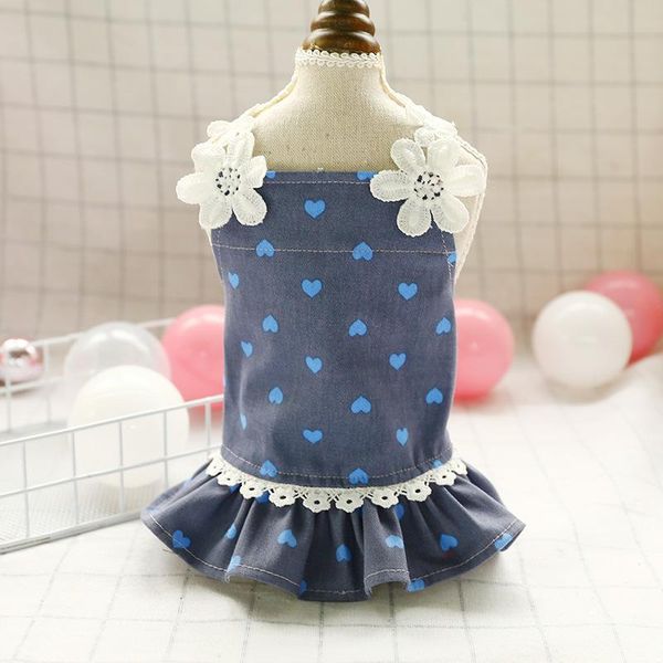 

dog apparel puppy spring summer dresses for dogs clothes flower denim camisole skirt dress princess coat pet supplies